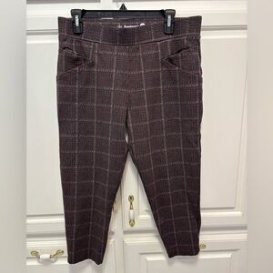 Betabrand Brown Plaid Dress Yoga Pants Petite Cropped Women’s Size XL